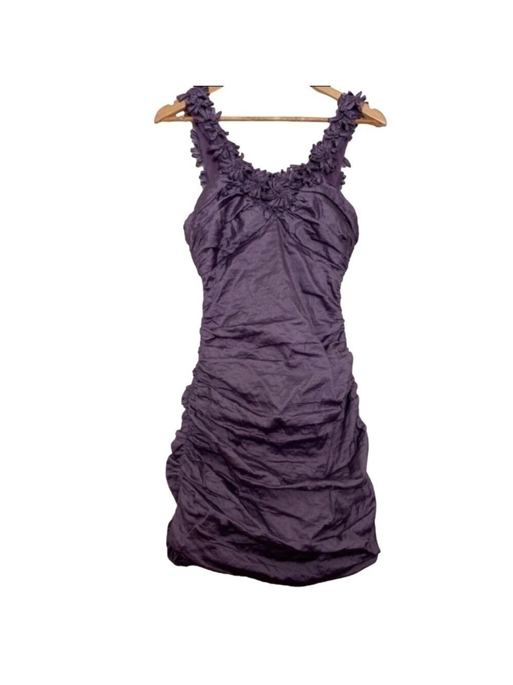 Stunning BCBGMAXAZRIA mini dress purple metallic dress silky bodycon wisteria 6